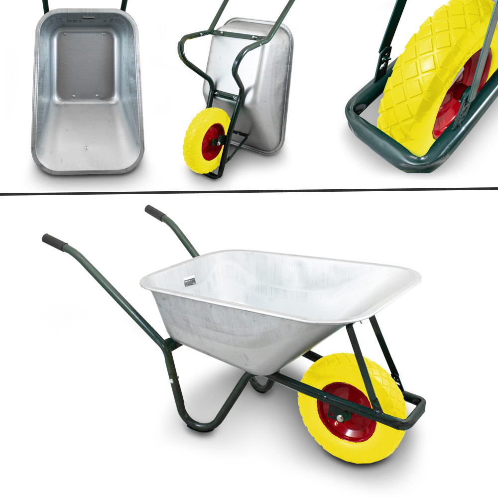 BITUXX Schubkarre 100 Liter - Stabile Bauschubkarre Mit PU Vollgummirad Bis 250kg