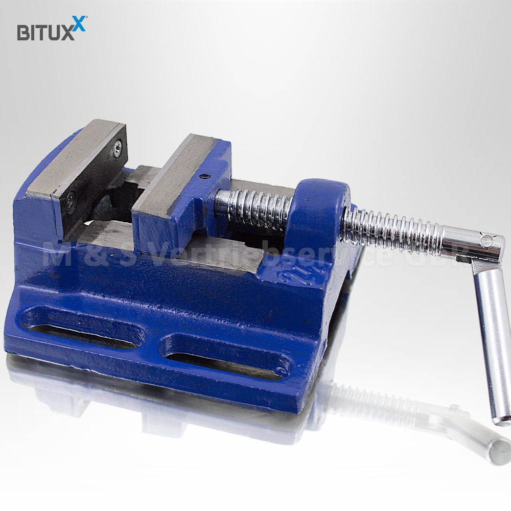Bituxx Bohrschraubstock 65 Mm – Tischschraubstock Für Säulenbohrmaschinen, Verstellbar, Aus Stahl, 1,3 Kg – Blau