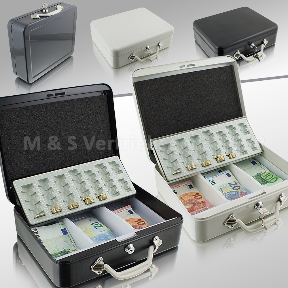 Stahl Geldkassette 30 cm groß, Geldkoffer, flach abschließbar