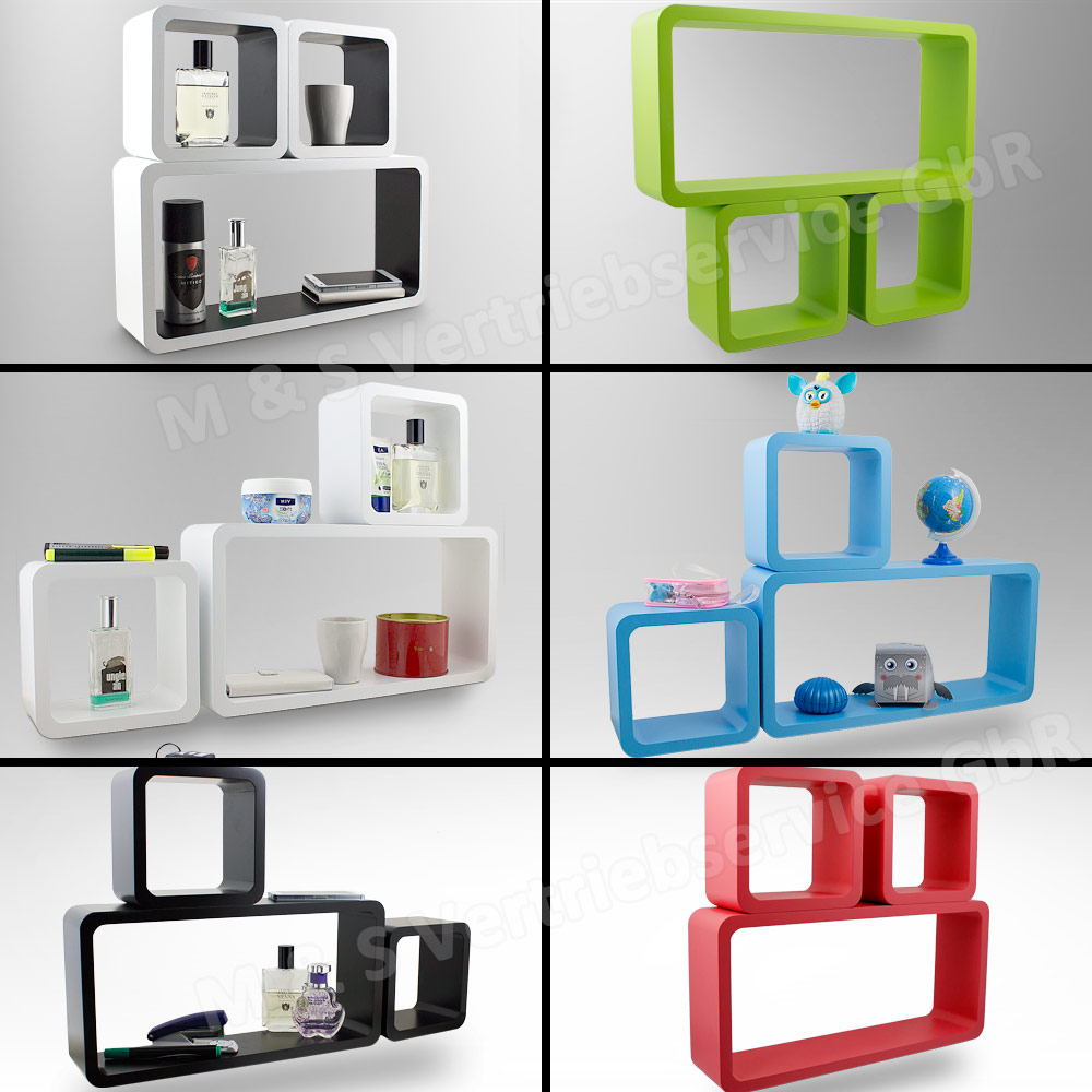 3-teilig Wandregal Kinder Würfel Retro Vintage Cube Wandboard